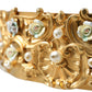 Gold Brass Faux Pearl Floral Embellished Belt