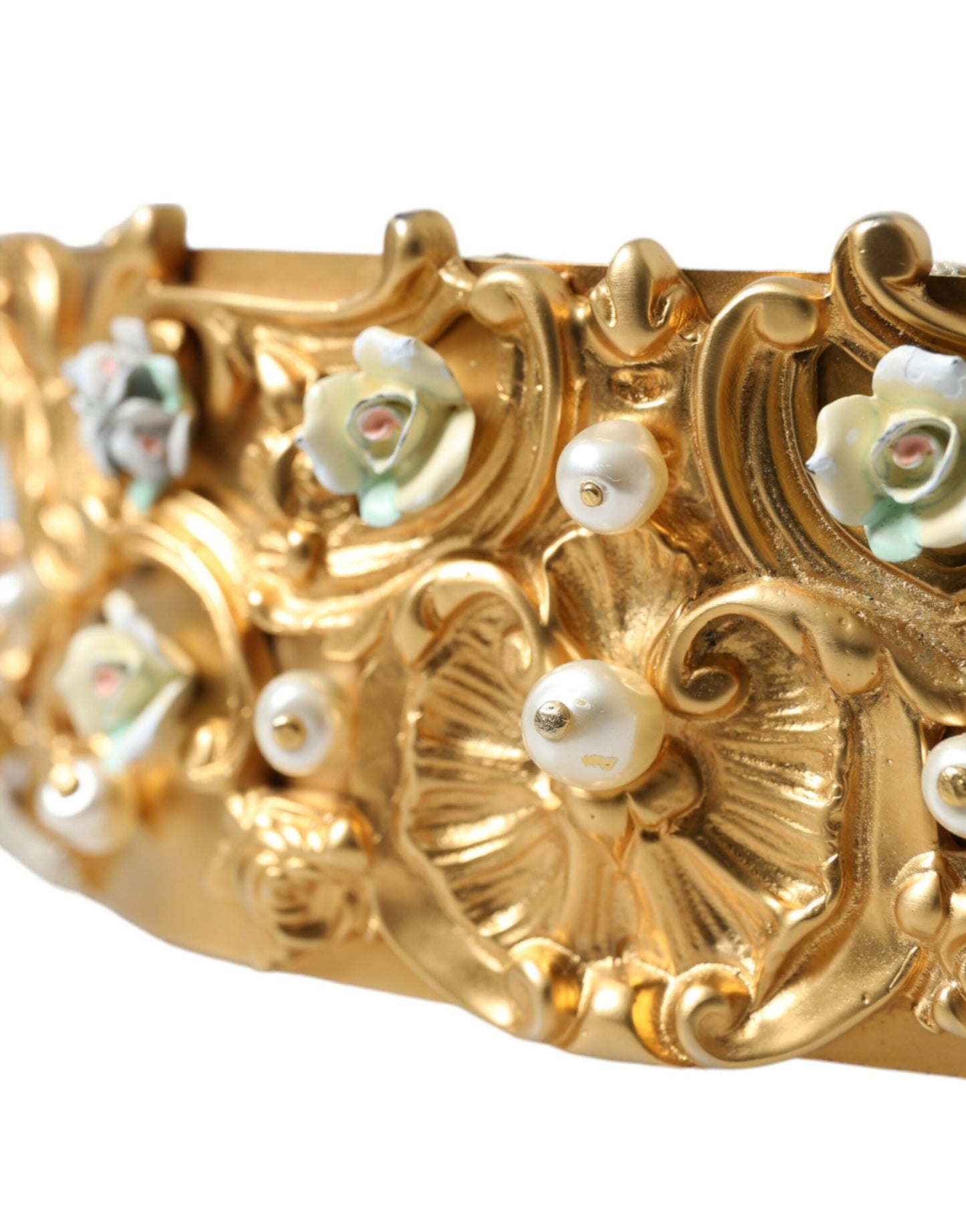 Gold Brass Faux Pearl Floral Embellished Belt