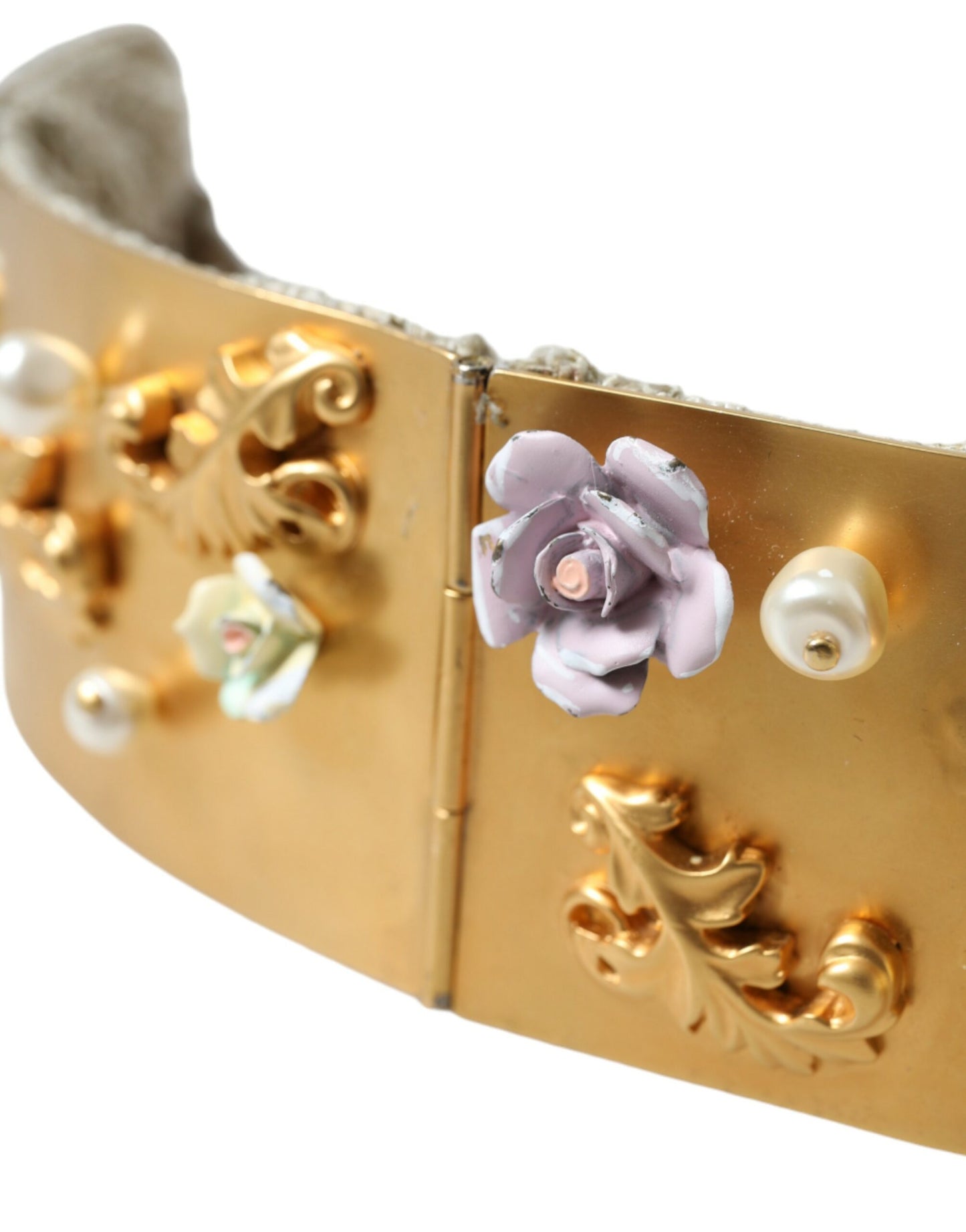 Gold Brass Faux Pearl Floral Embellished Belt