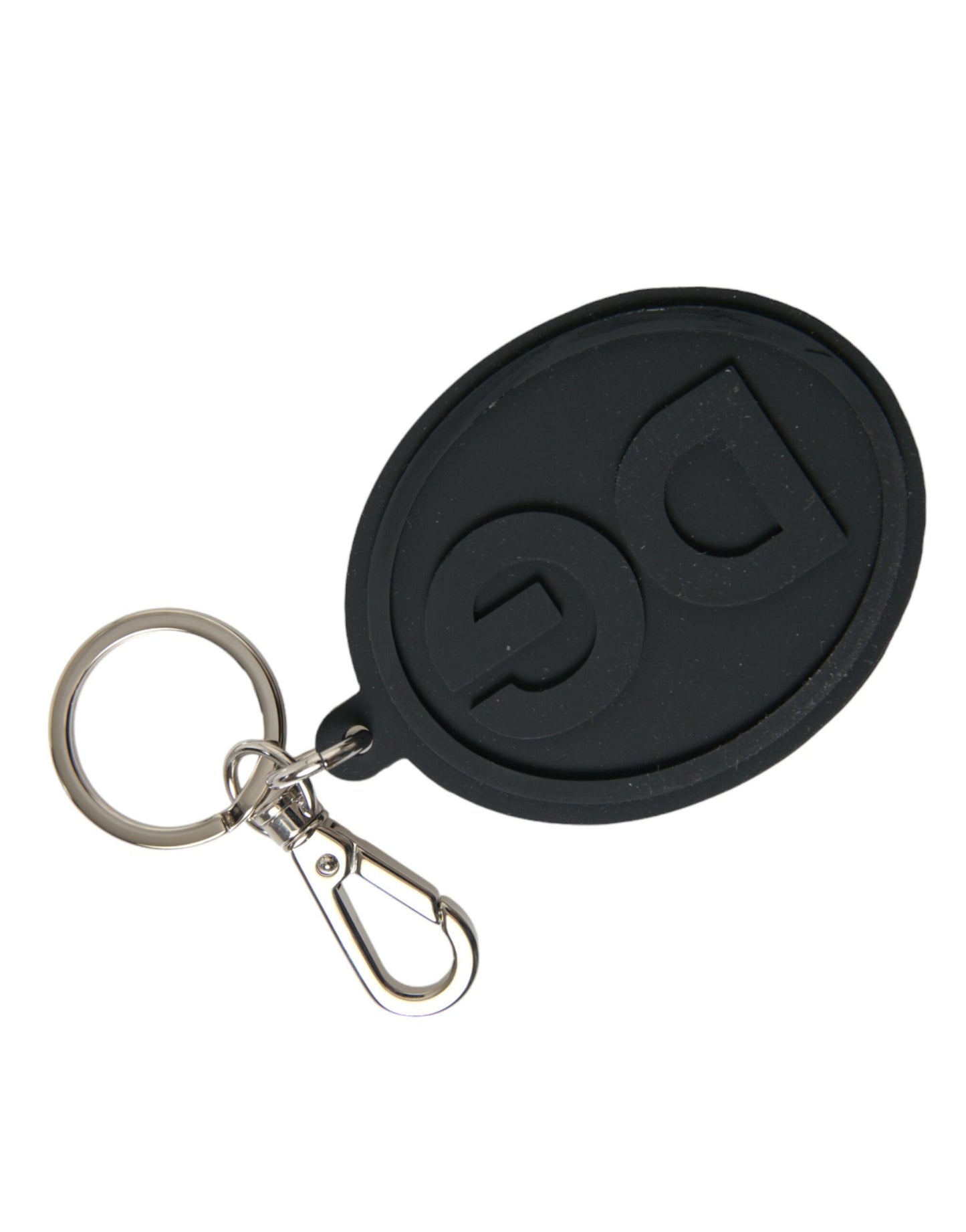 Black Rubber DG Logo Silver Brass Metal Keyring Keychain