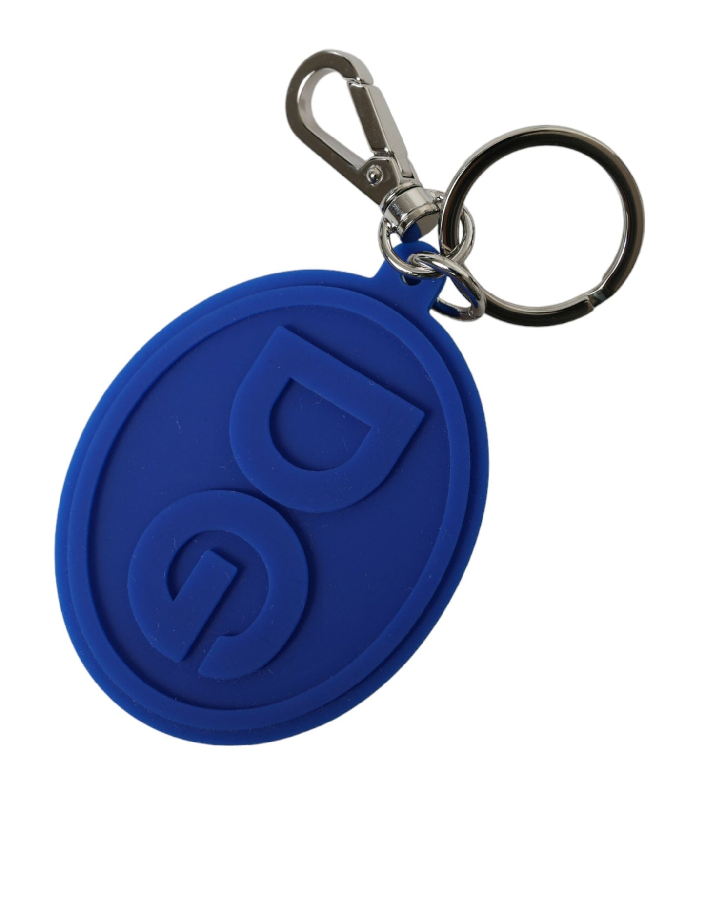 Blue Rubber DG Logo Silver Brass Metal Keyring Keychain