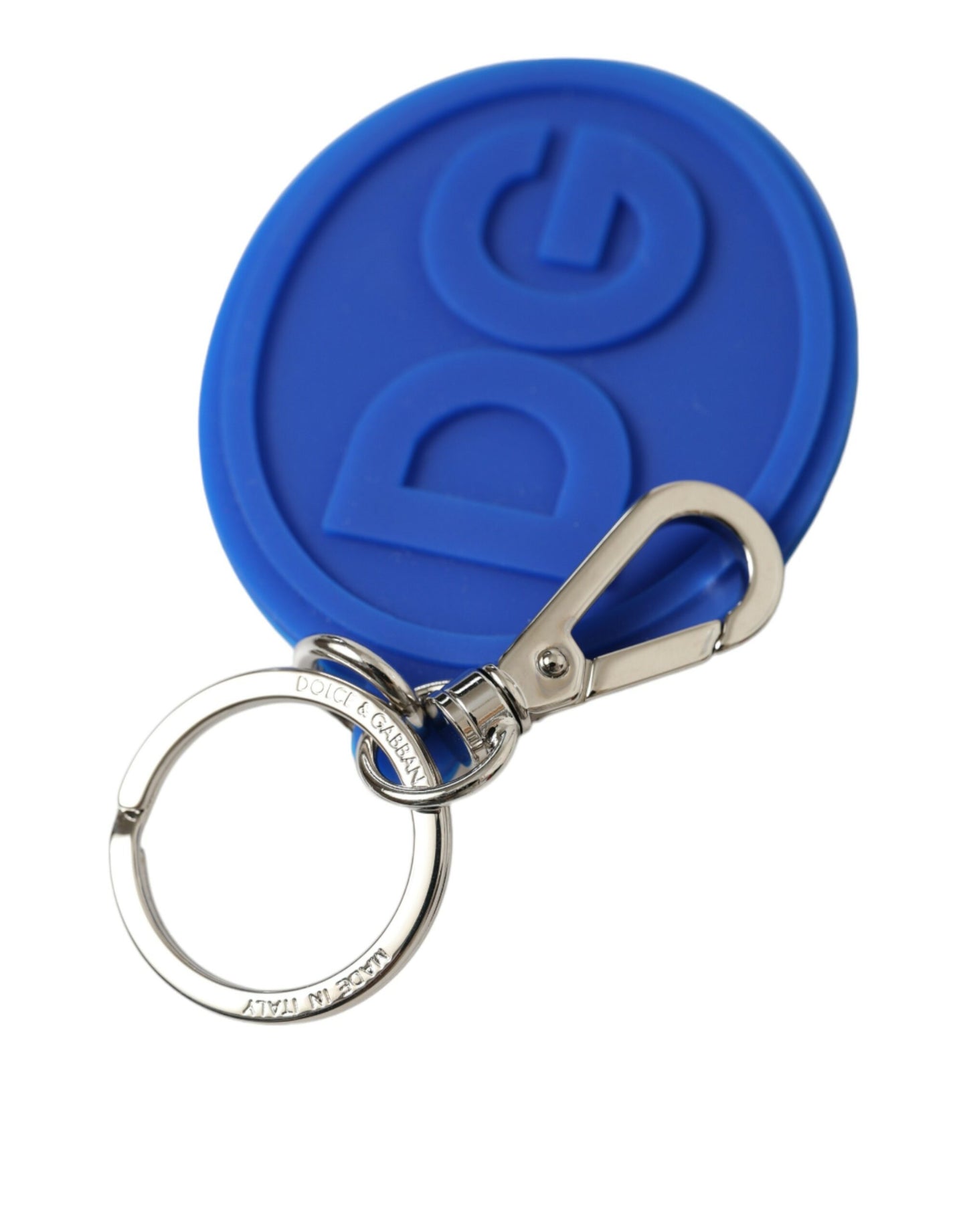 Blue Rubber DG Logo Silver Brass Metal Keyring Keychain