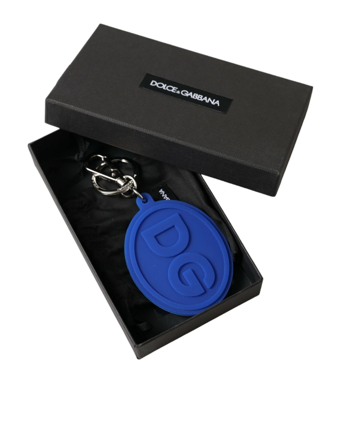 Blue Rubber DG Logo Silver Brass Metal Keyring Keychain