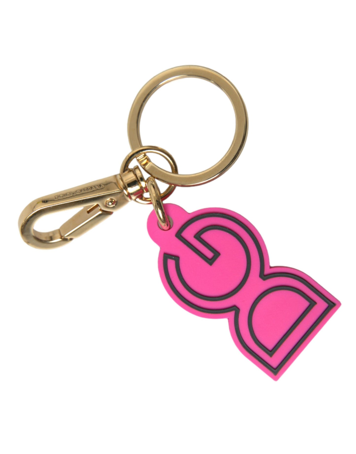 Pink Rubber Gold Tone Metal DG Logo Keyring Keychain