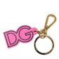 Pink Rubber Gold Tone Metal DG Logo Keyring Keychain