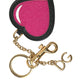 Pink Black Heart Leather Gold Tone Brass Keyring Keychain