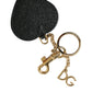 Pink Black Heart Leather Gold Tone Brass Keyring Keychain