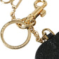 Pink Black Heart Leather Gold Tone Brass Keyring Keychain