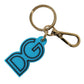 Blue Rubber Gold Tone Metal DG Logo Keyring Keychain