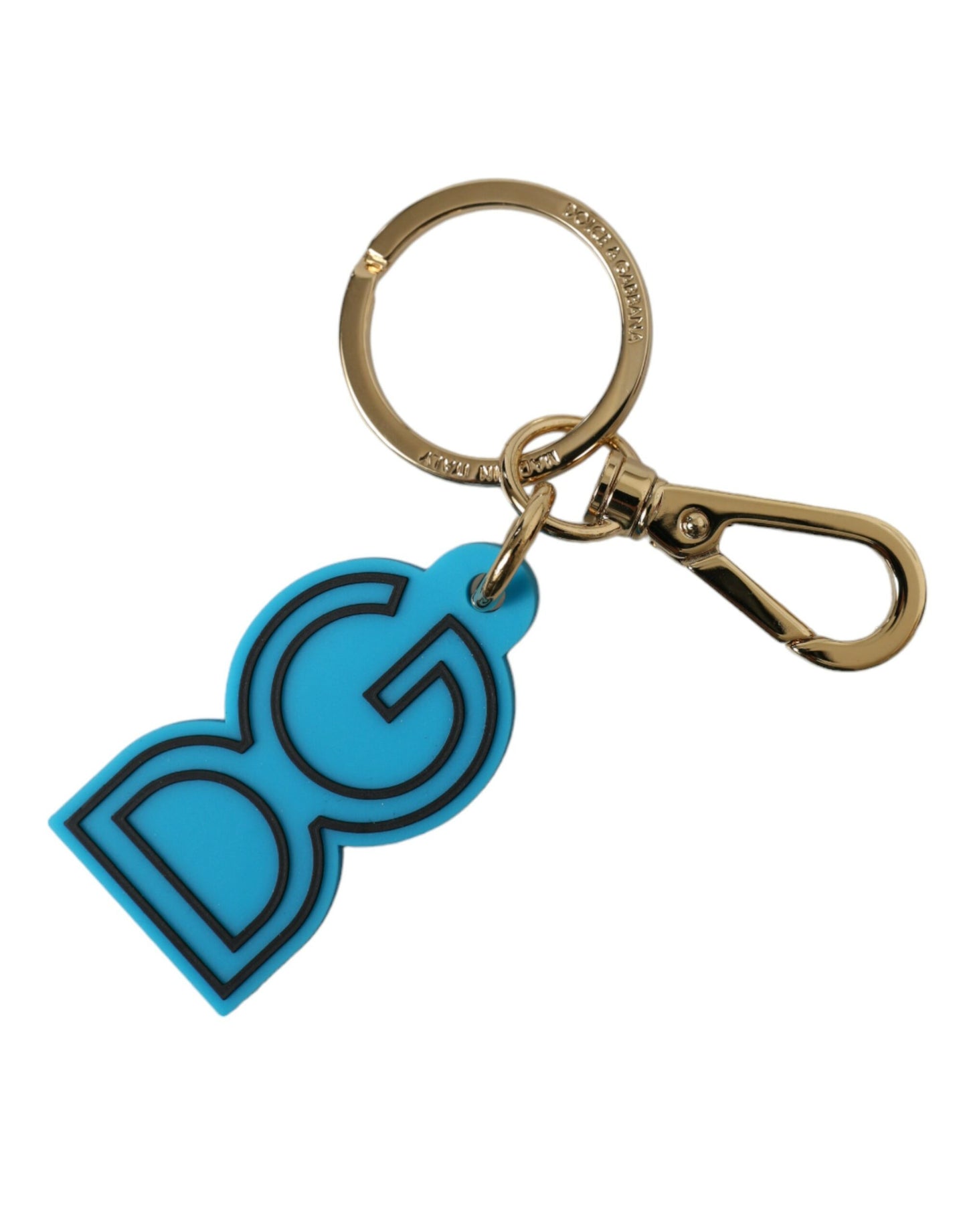 Blue Rubber Gold Tone Metal DG Logo Keyring Keychain