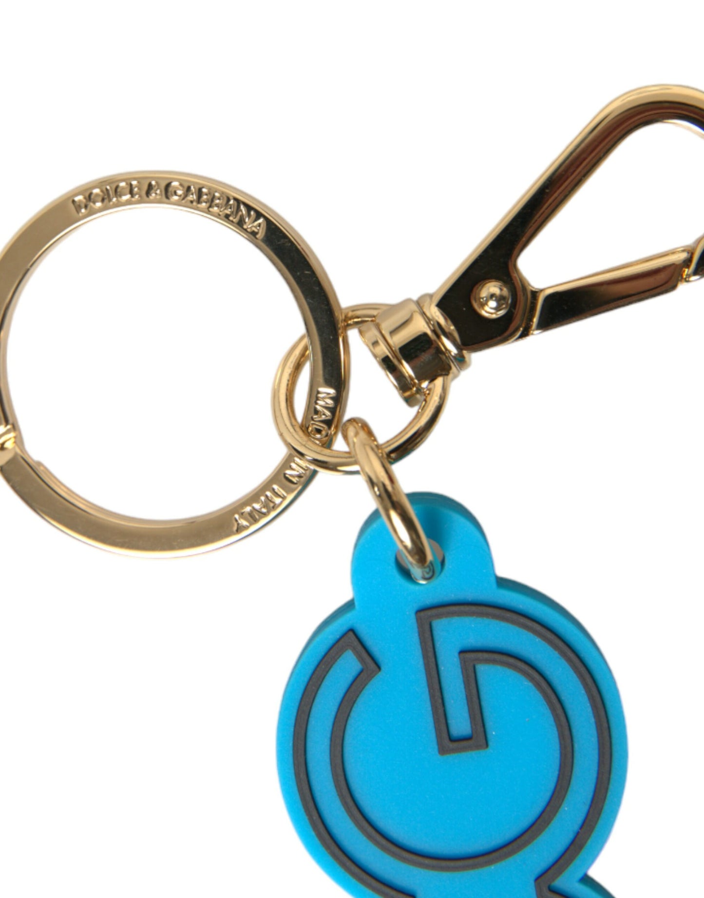 Blue Rubber Gold Tone Metal DG Logo Keyring Keychain