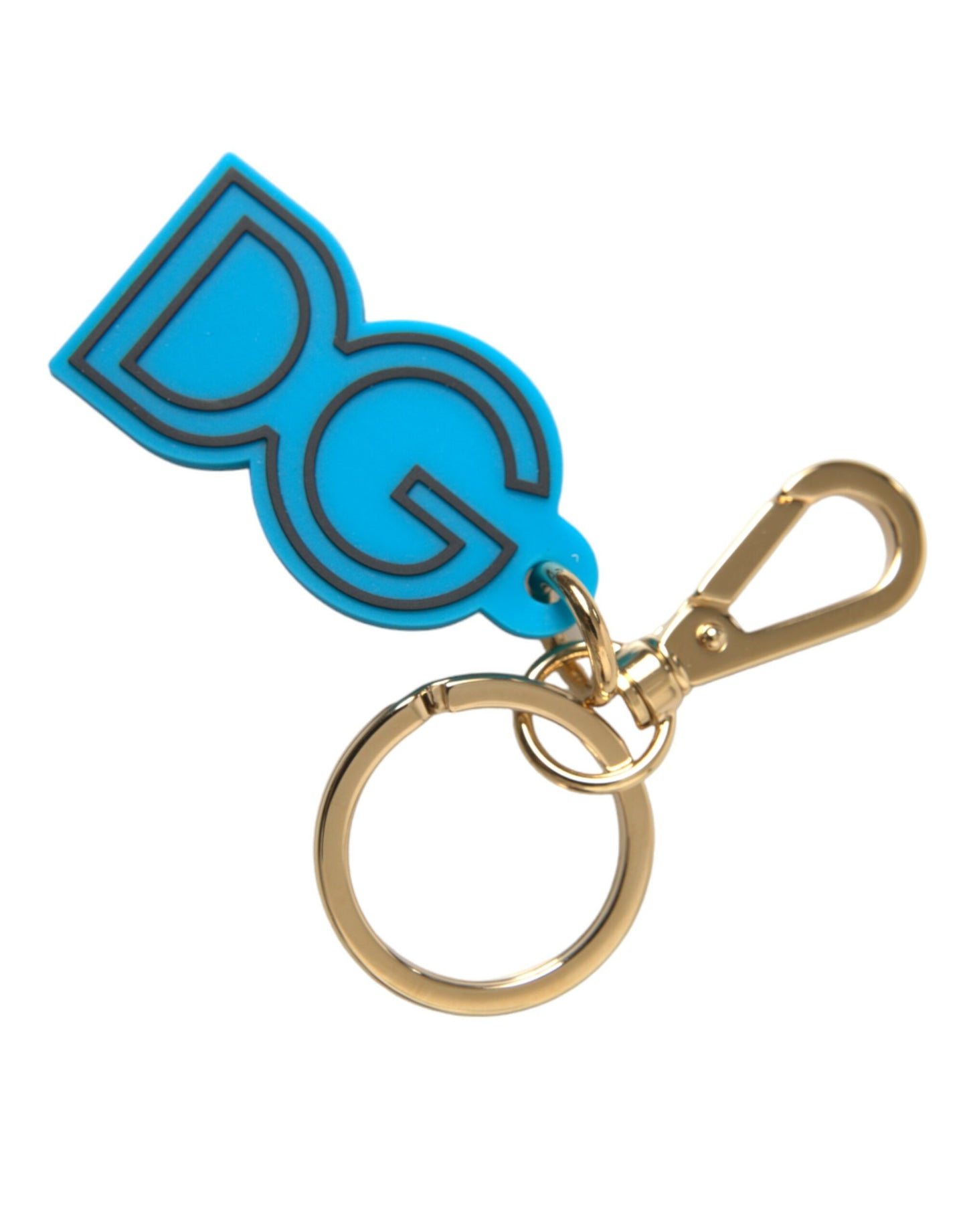 Blue Rubber Gold Tone Metal DG Logo Keyring Keychain