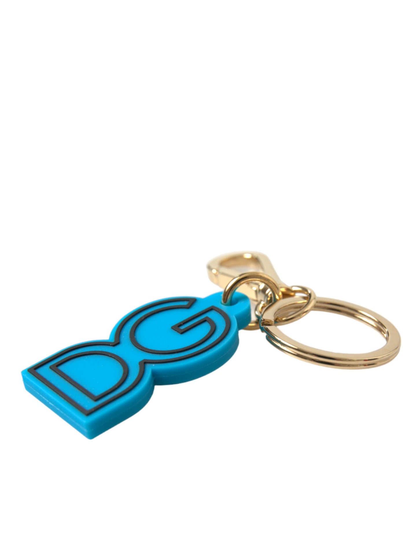 Blue Rubber Gold Tone Metal DG Logo Keyring Keychain