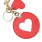 Red Heart Calf Leather Gold Tone Brass Keyring Keychain