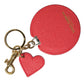 Red Heart Calf Leather Gold Tone Brass Keyring Keychain