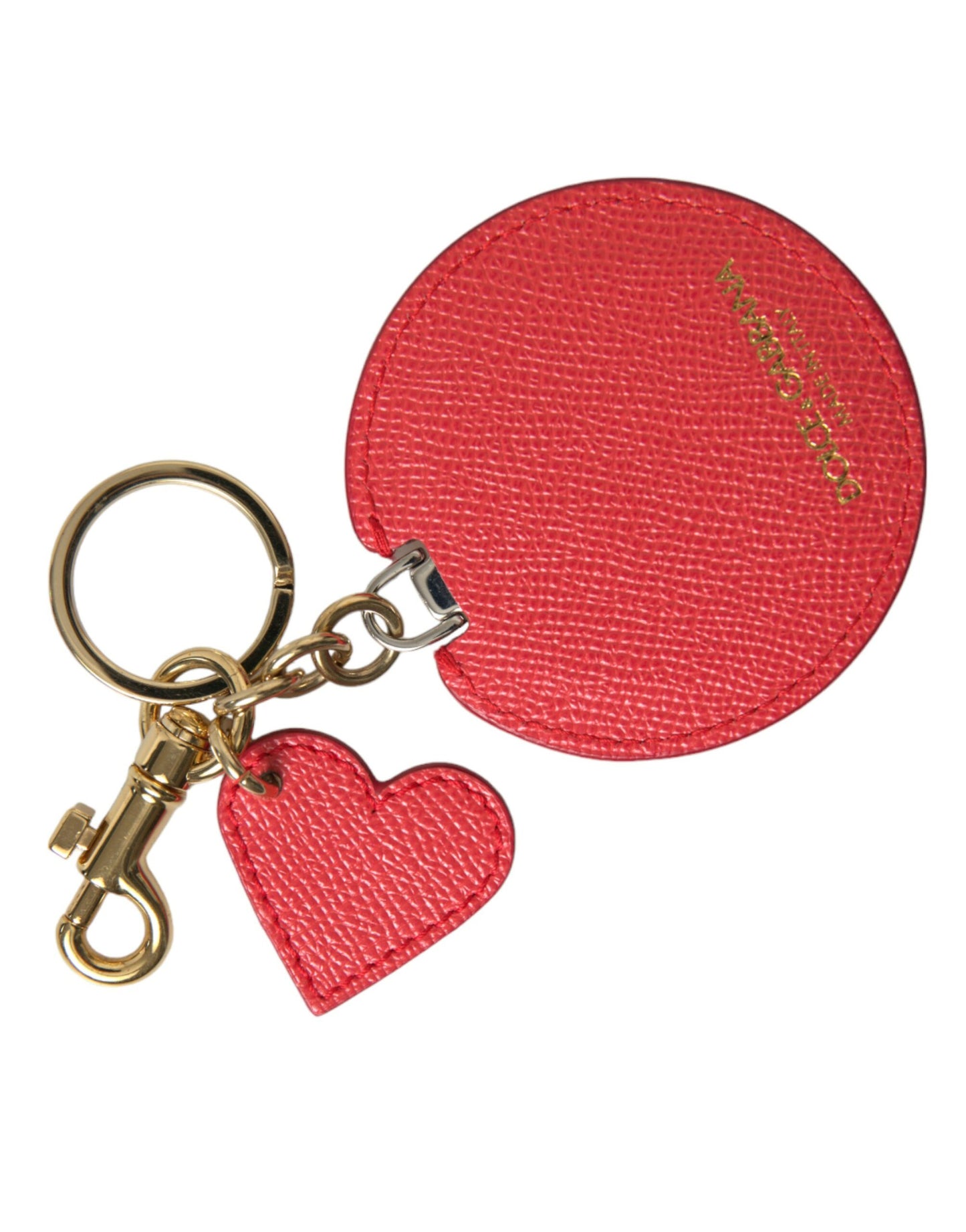 Red Heart Calf Leather Gold Tone Brass Keyring Keychain