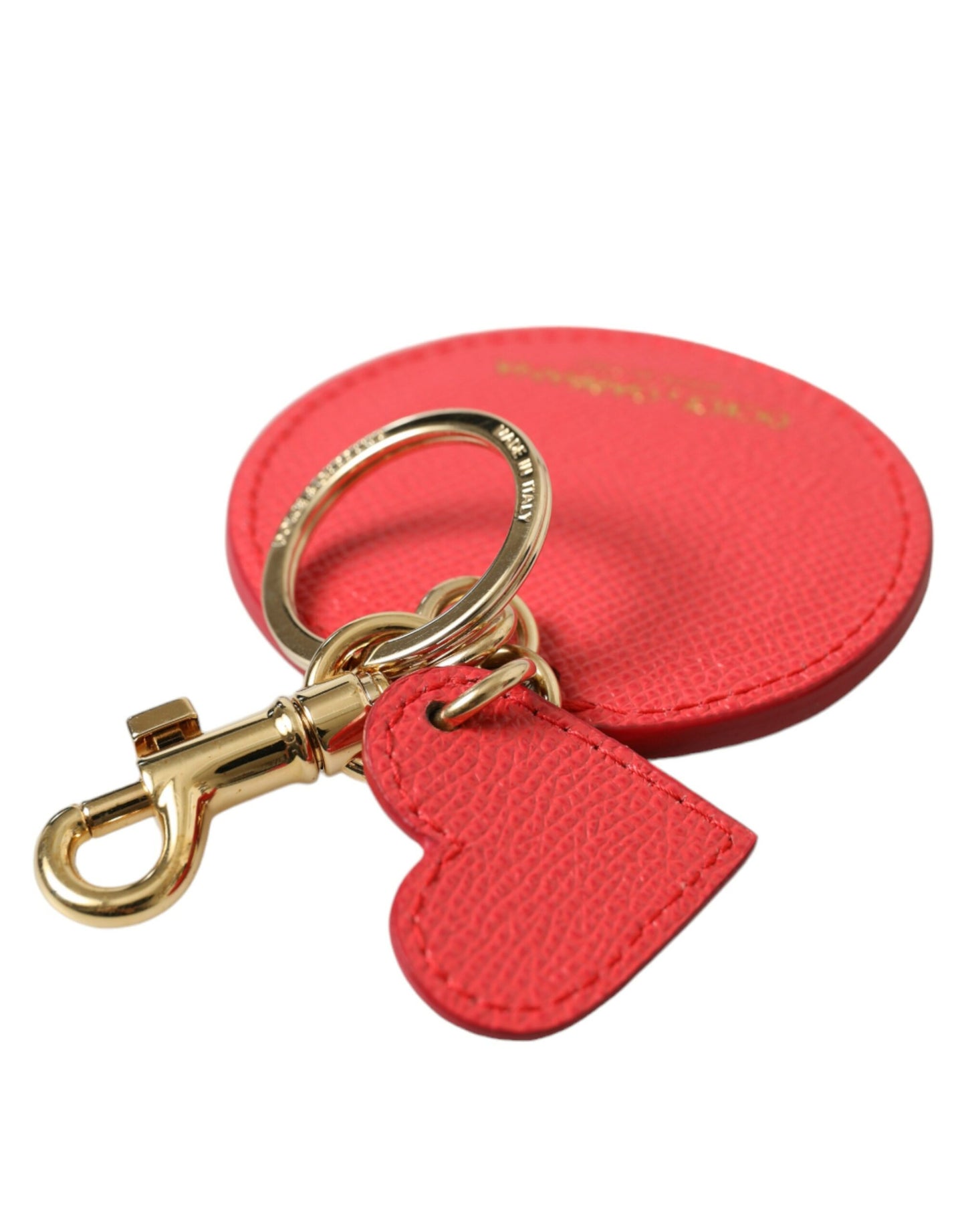 Red Heart Calf Leather Gold Tone Brass Keyring Keychain