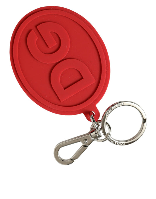 Red Rubber DG Logo Silver Brass Metal Keyring Keychain