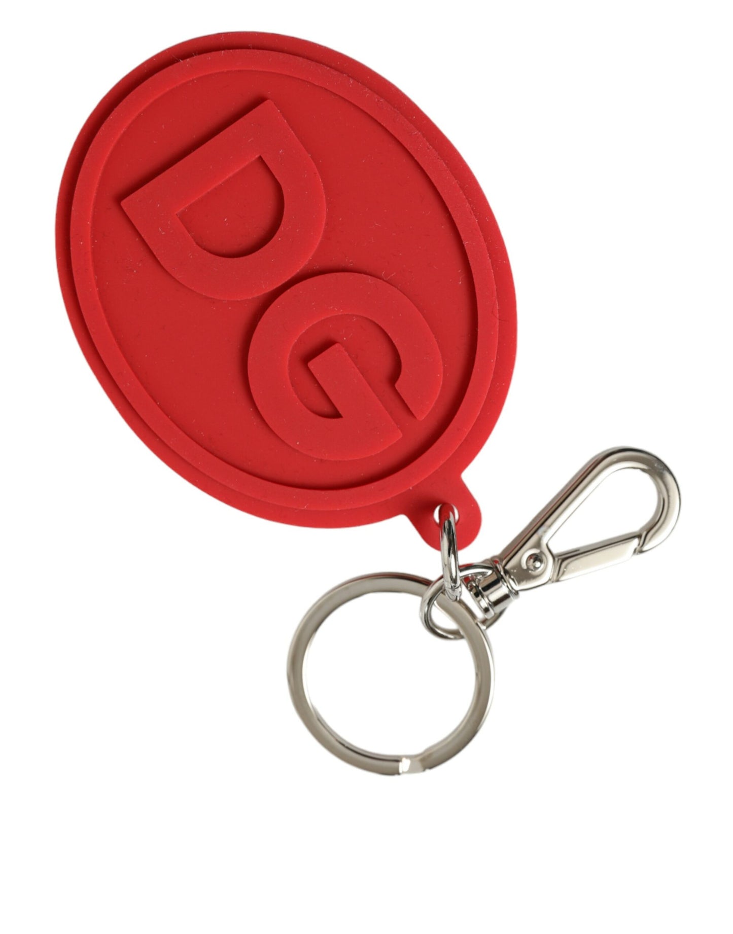 Red Rubber DG Logo Silver Brass Metal Keyring Keychain