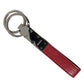 Red Leather Logo Plaque Silver Brass Keyring Keychain