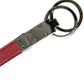 Red Leather Logo Plaque Silver Brass Keyring Keychain