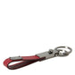 Red Leather Logo Plaque Silver Brass Keyring Keychain