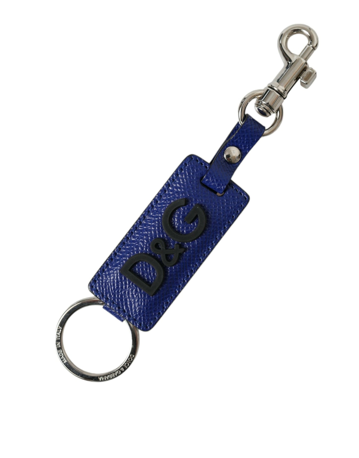 Blue Calf Leather DG Logo Silver Brass Keyring Keychain