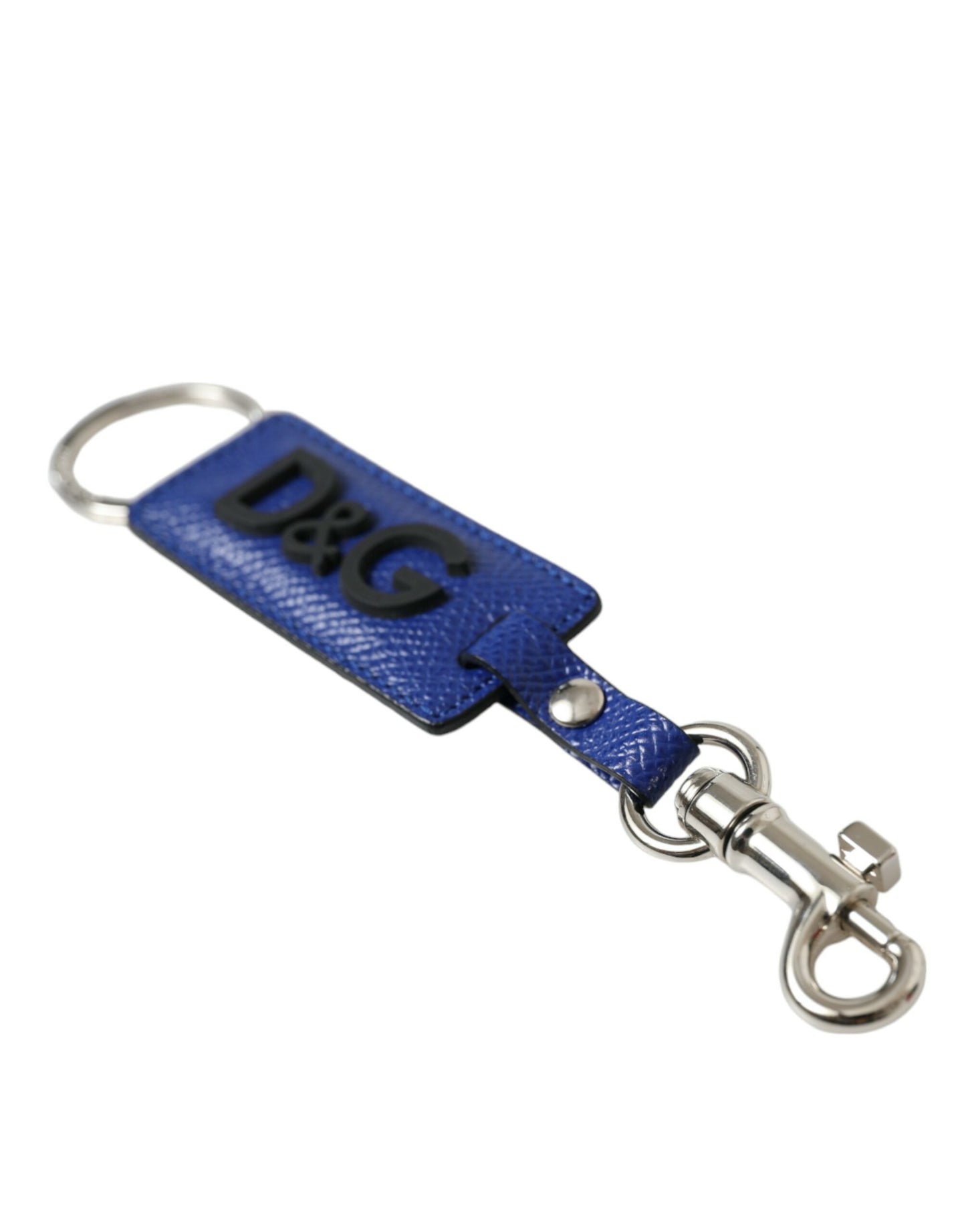 Blue Calf Leather DG Logo Silver Brass Keyring Keychain