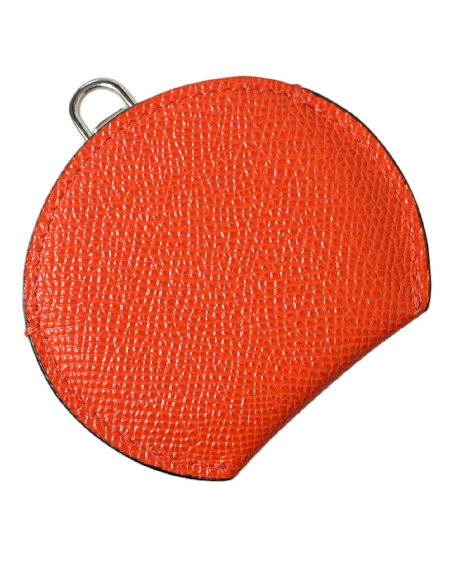 Orange Calfskin Leather Round Logo Hand Mirror Holder