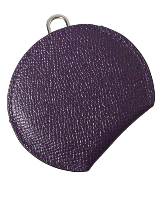 Purple Calfskin Leather Round Logo Hand Mirror Holder