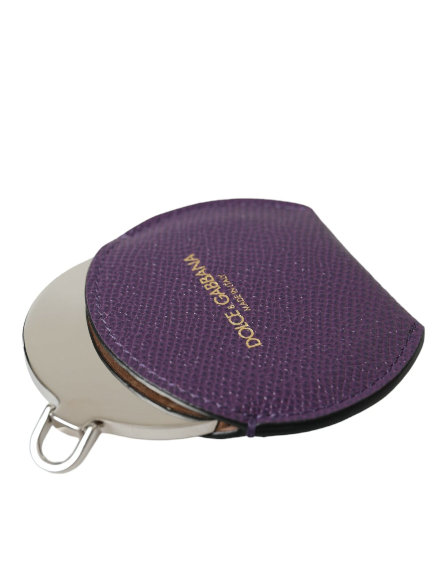 Purple Calfskin Leather Round Logo Hand Mirror Holder