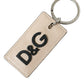 Beige Calf Leather DG Logo Silver Brass Keyring Keychain