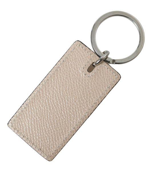 Beige Calf Leather DG Logo Silver Brass Keyring Keychain