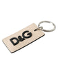 Beige Calf Leather DG Logo Silver Brass Keyring Keychain