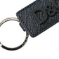 Black Calf Leather DG Logo Silver Brass Keyring Keychain