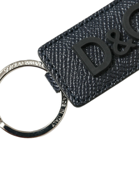 Black Calf Leather DG Logo Silver Brass Keyring Keychain