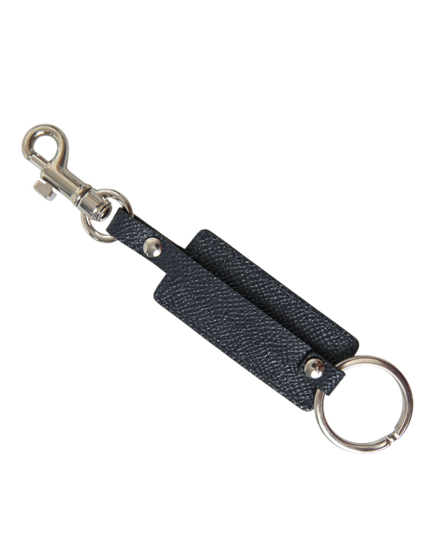 Black Calf Leather DG Logo Silver Brass Keyring Keychain