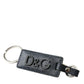 Black Calf Leather DG Logo Silver Brass Keyring Keychain