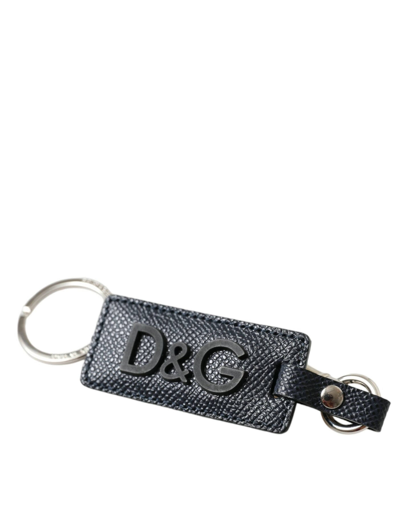 Black Calf Leather DG Logo Silver Brass Keyring Keychain