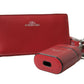 Red Leather Silver Metal Logo Strap Pouch Airpods Case