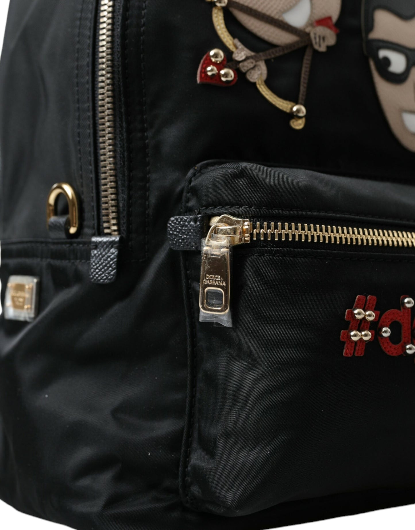 Black #DGFAMILY Embellished Backpack VULCANO Bag