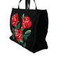 Black Cashmere Rose Embroidery Shopping Tote Bag