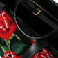 Black Cashmere Rose Embroidery Shopping Tote Bag