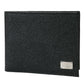 Black Calfskin Leather Bifold Card Holder Logo Wallet