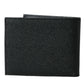 Black Calfskin Leather Bifold Card Holder Logo Wallet