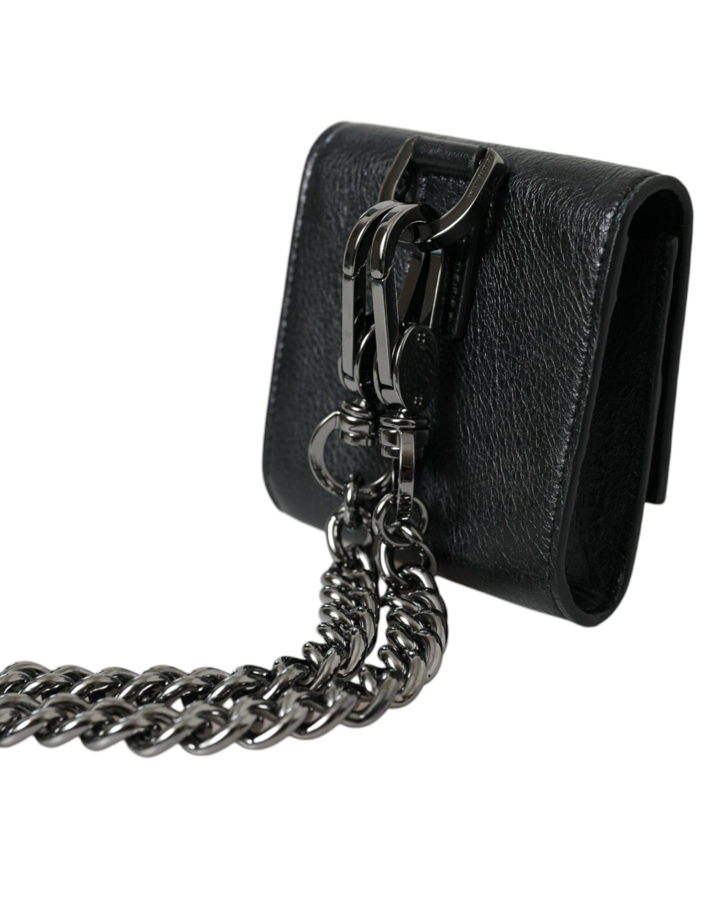 Black Lamb Leather Logo Card Holder Chain Strap Bags