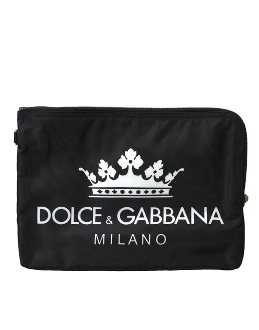 Black DG Milano Print Nylon Pouch Clutch Bags