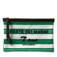 White Green Stripes Cotton Printed Clutch Bag