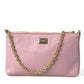 Pink Floral Embroidered Leather Chain Clutch Bag