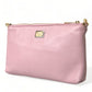 Pink Floral Embroidered Leather Chain Clutch Bag